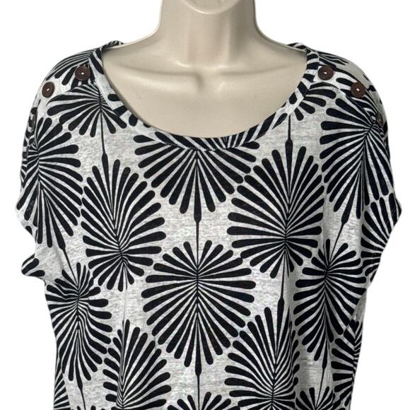 Joie Linen Cap Sleeve Palm Leaf Print Top Black Grey Size M - Picture 6 of 7